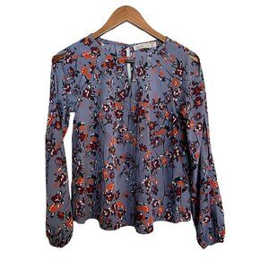 Abercrombie & Fitch Womens Blue Floral Open Sleeve Keyhole Bohemian Blouse XS
